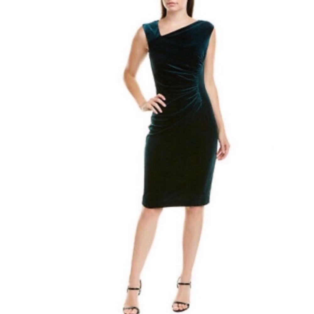 Lauren Ralph‎ Lauren Asymmetrical Sleeveless Velvet Dress Emerald Green 14